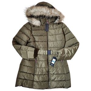 Tommy Hilfiger Belted Puffer Jacket | Women's Size XL Juniper Green